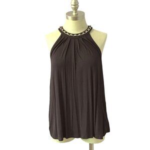Cable & Gauge Black Knit Top with Gold Chain Round Neckline Women's Medium NWT